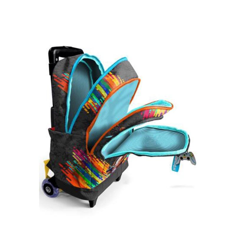 Coral High Kids Black Drone Pilot Patterned Three-Compartment Trolley School Backpack