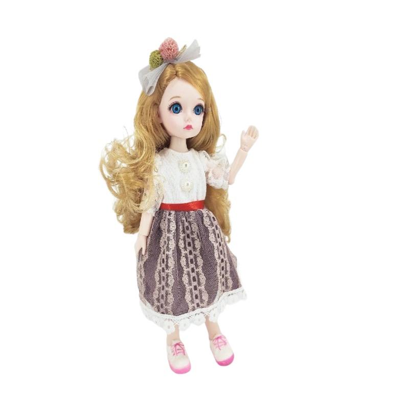 أنا بوني - دمية أزياء بفستان بني وشريطة حمرا 12 بوصة