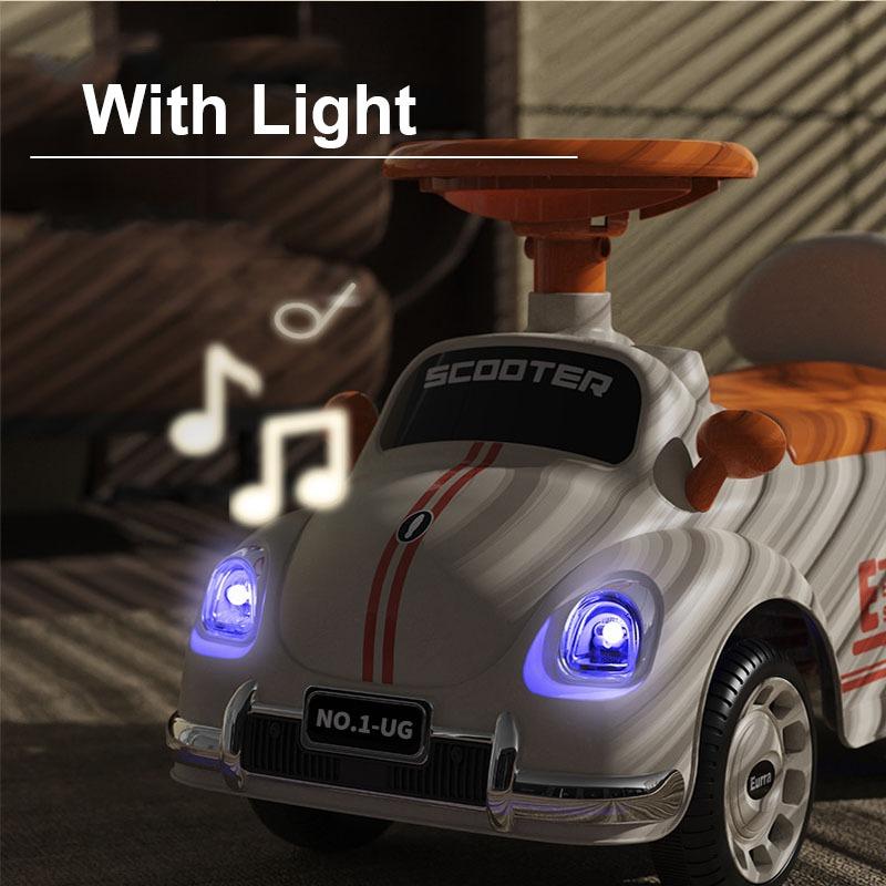 MG Kids Ride-On Push Car with Music, Lights & Storage – White & Orange