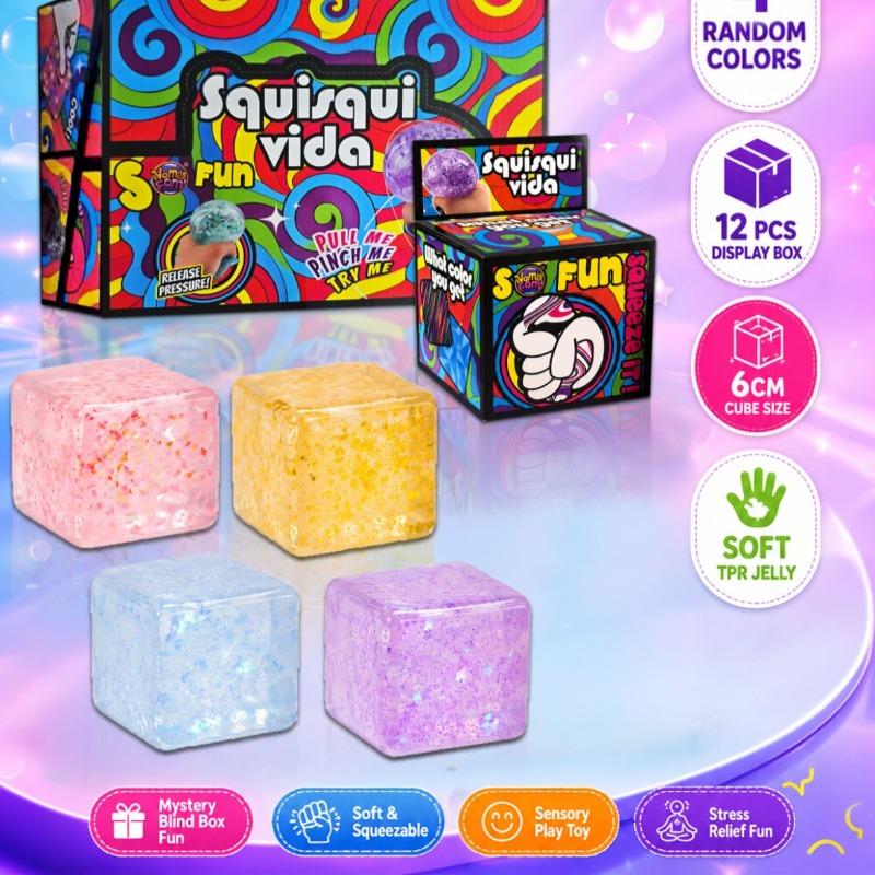 Squishy Bun 6cm Glitter Slime Cube – Assorted Colors