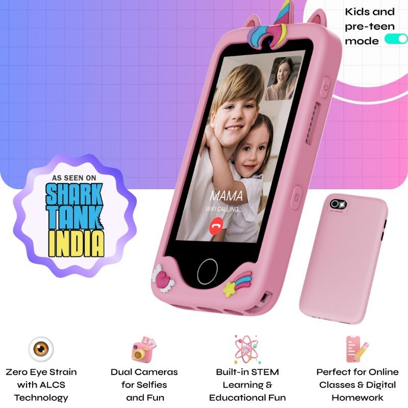 هاتف تعليمي للأطفال بشاشة بدون إجهاد للعين وكاميرا عالية الدقة ومحتوى تعليمي مدمج وتحكم رقابي للوالدين مع تحديد وقت الشاشة والتطبيقات ومكالمات طوارئ عبر الواي فاي ومتجر تطبيقات آمن للأطفال – تصميم يونيكورن وردي
