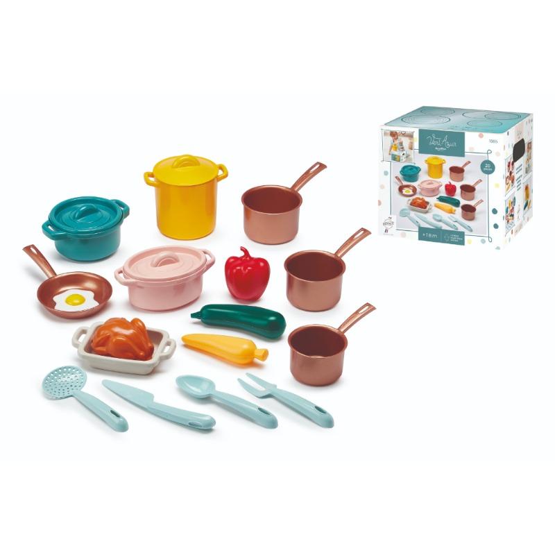 Ecoiffier Vert Azur Cooking Pots & Accessories Set – 20 Pieces.