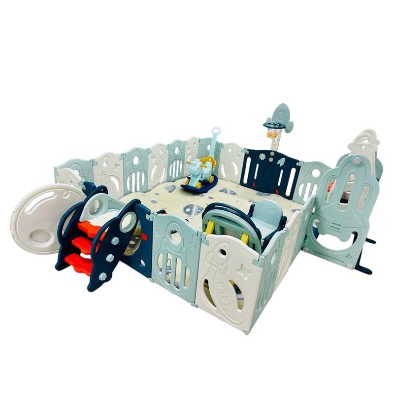 Foldable Playpen with Rocking Horse Play Set