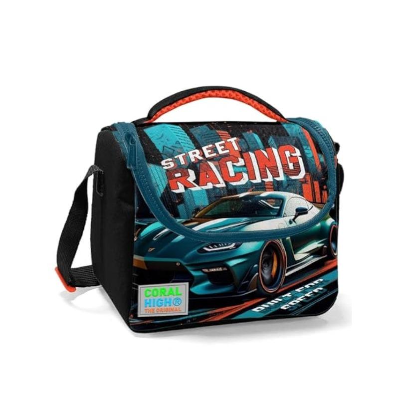 Coral High Black Oil Race Car Thermal Insulated Lunch Bag