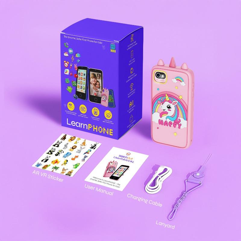 هاتف تعليمي للأطفال بشاشة بدون إجهاد للعين وكاميرا عالية الدقة ومحتوى تعليمي مدمج وتحكم رقابي للوالدين مع تحديد وقت الشاشة والتطبيقات ومكالمات طوارئ عبر الواي فاي ومتجر تطبيقات آمن للأطفال – تصميم يونيكورن وردي