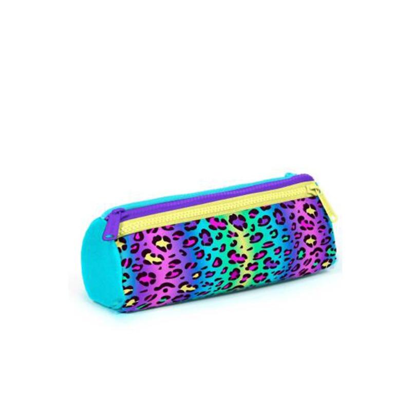 Coral High Kids Colorful Leopard Patterned Three-Compartment Pencil Bag