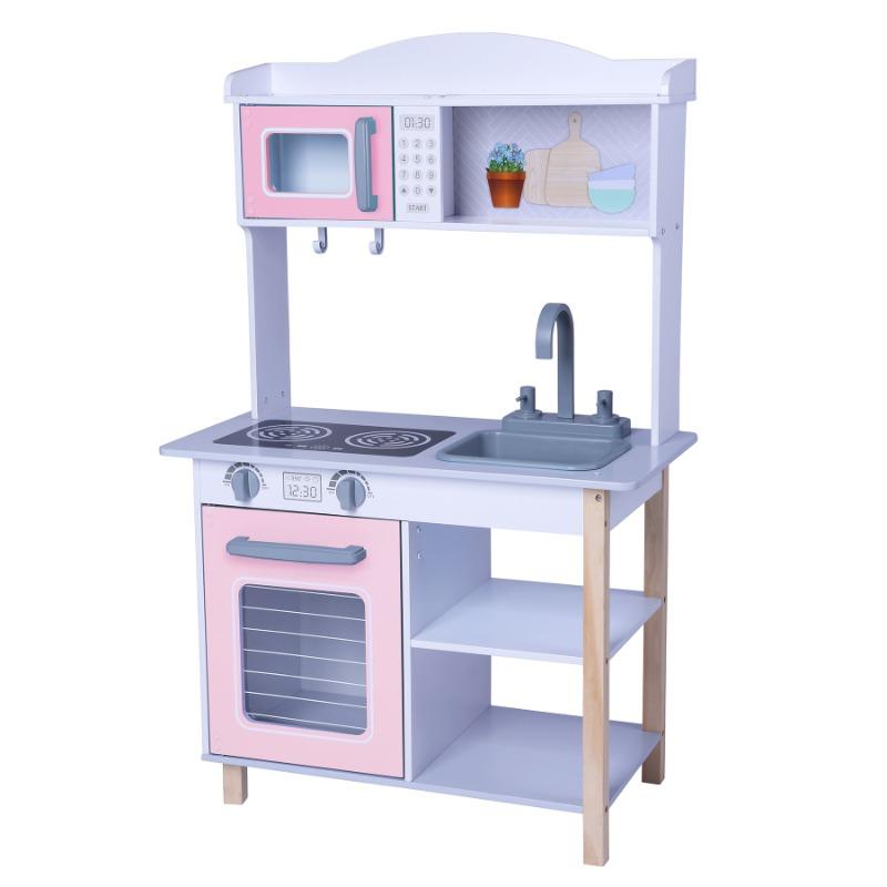 Edufun Wooden Play Kitchen with 4 Cookware - Pink