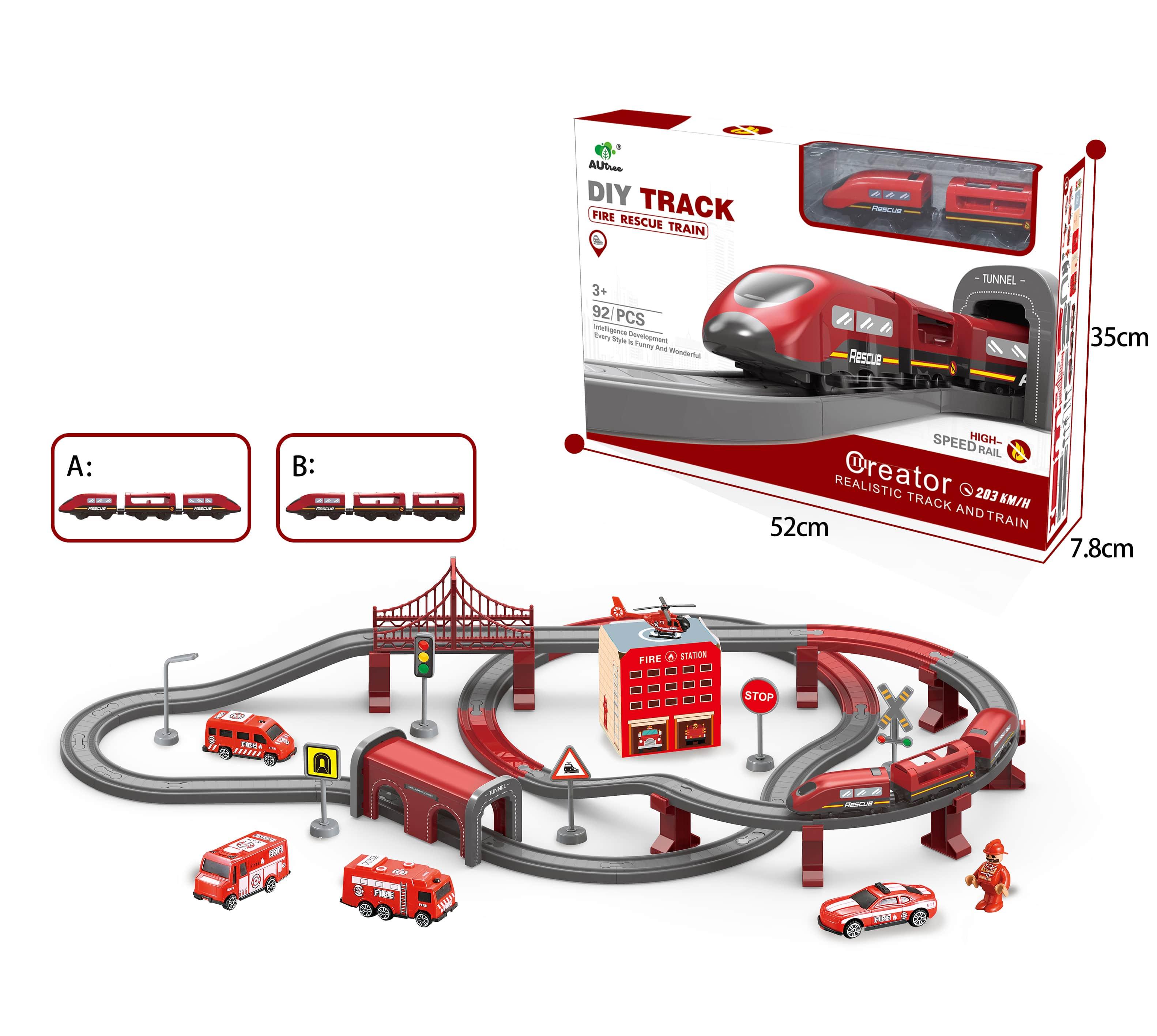 Fire Rescue Rail Train Set - 92 Pcs