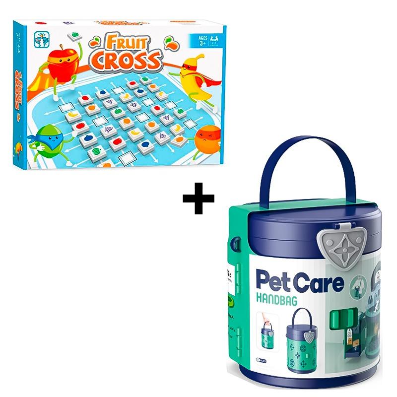 حزمة حقيبة العناية بالحيوانات الاليفة 26 قطعة + لعبة كروس بتصميم الفاكهة