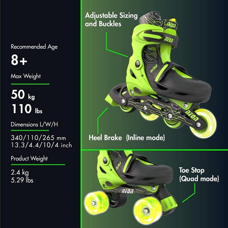 Yvolution Green Neon Combo Skates - Size 30-33