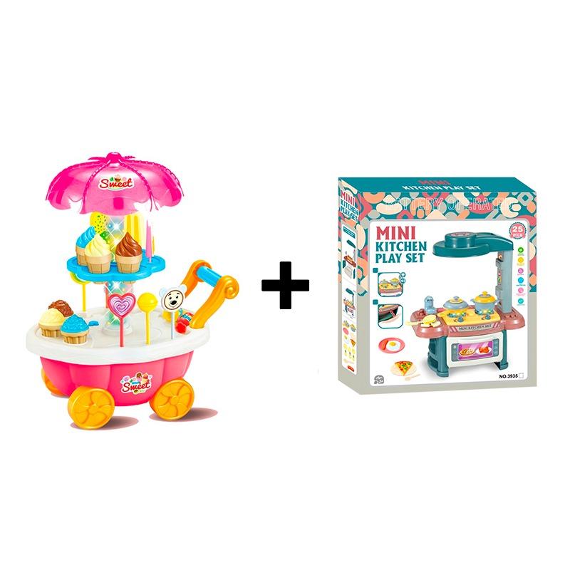 اشتري 1 واحصل على 1 مجموعة لعب عربة الحلويات الصغيرة + مجموعة لعب الطبخ الصغير