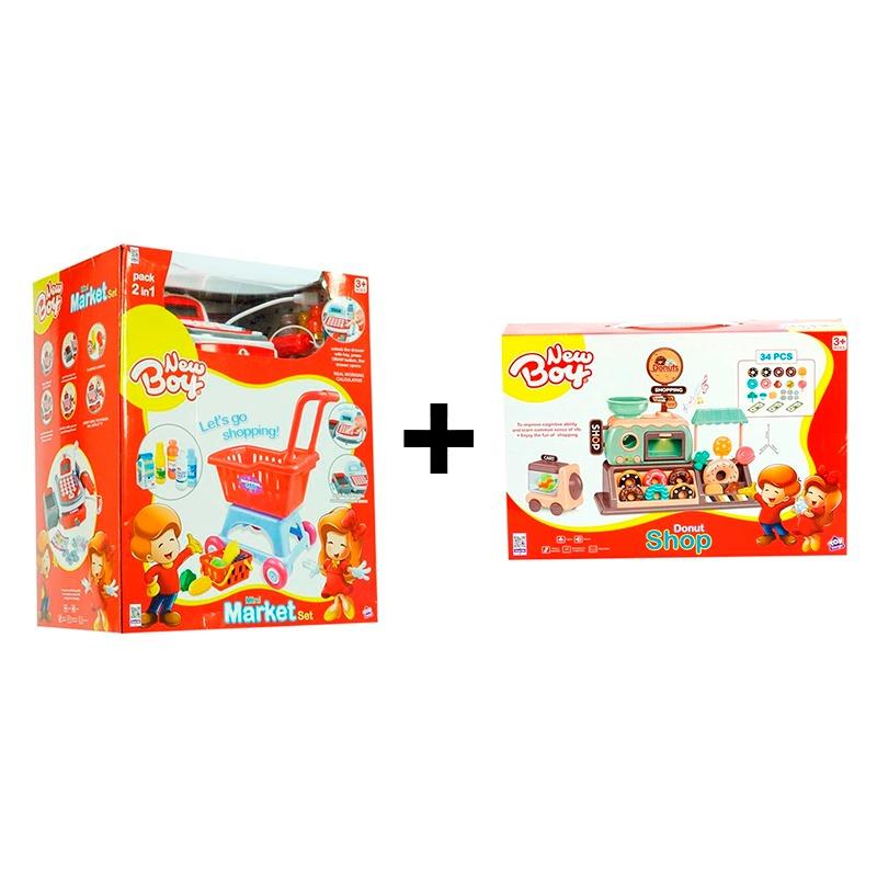حزمة مجموعة ميني ماركت نيو بوي + مجموعة لعبة دونات شوب