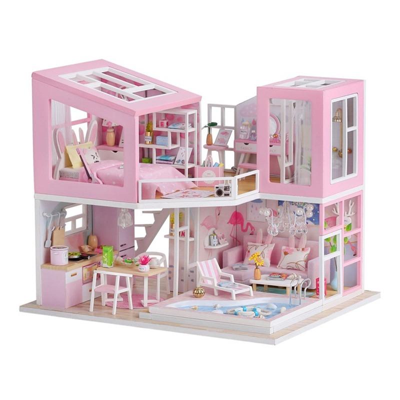 First Love DIY Mini Dollhouse With LED Light Playset