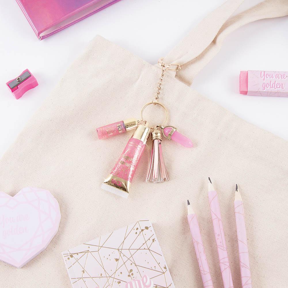 3C4G - Pink & Gold Keychain Lip Gloss-Makeup