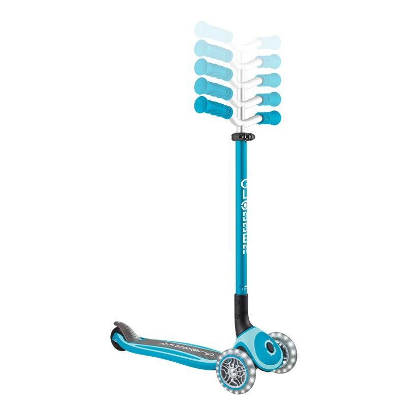Globber Master Lights Kids Scooter with LED Flashing Wheels - Aqua Blue
