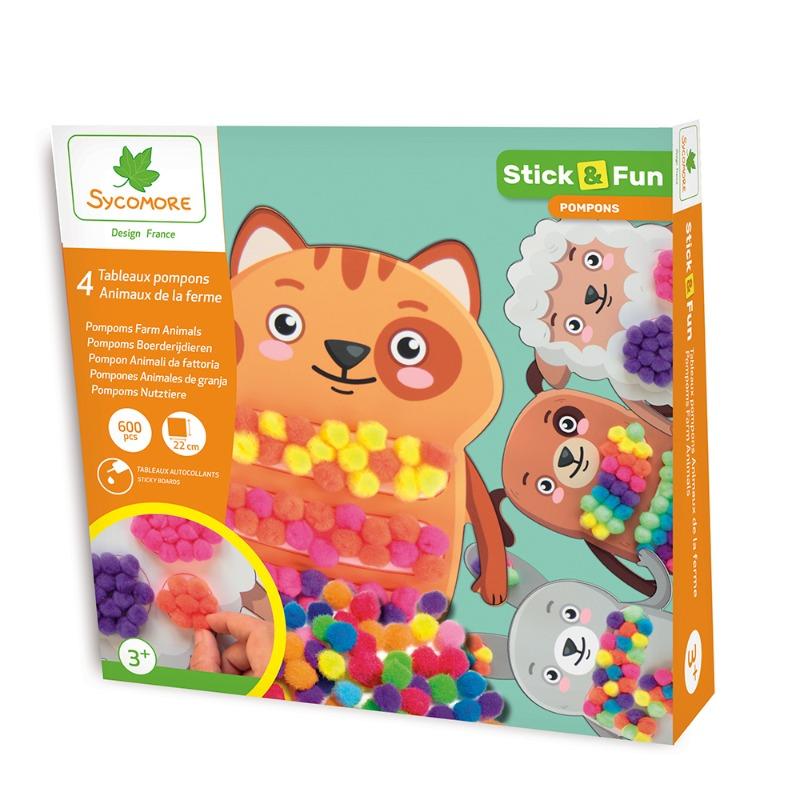 Sycomore Stick & Fun Small 4 Pompoms - Farm Animals