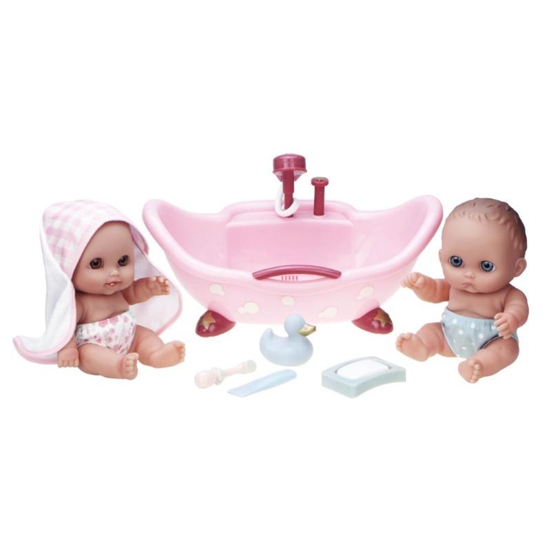 مجموعة دمى التوأم الصغيرة مع حوض استحمام وإكسسوارات
