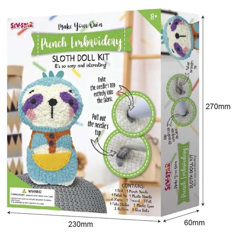 Sew Star Punch Embroidery Sloth Kit