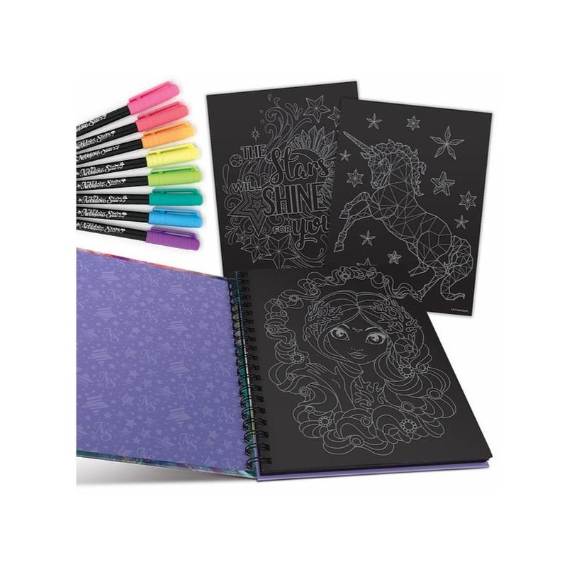 Nebulous Stars Large Black Pages Coloring Book And Neon Ink Gel Pens