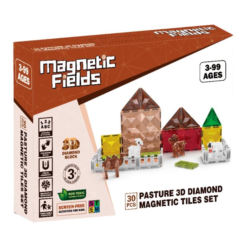 Magnetic Fields Pasture 3D Diamond Magnetic Tiles Set - 30 Pcs