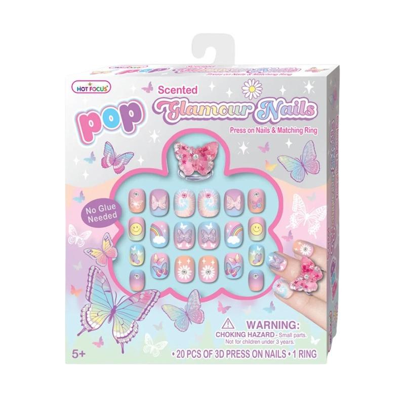 Hot Focus Tie Dye Butterfly Pop Glamour Nails Set