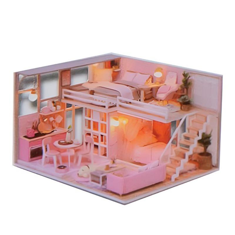 شقة علوية خشبية مضيئة - وردي