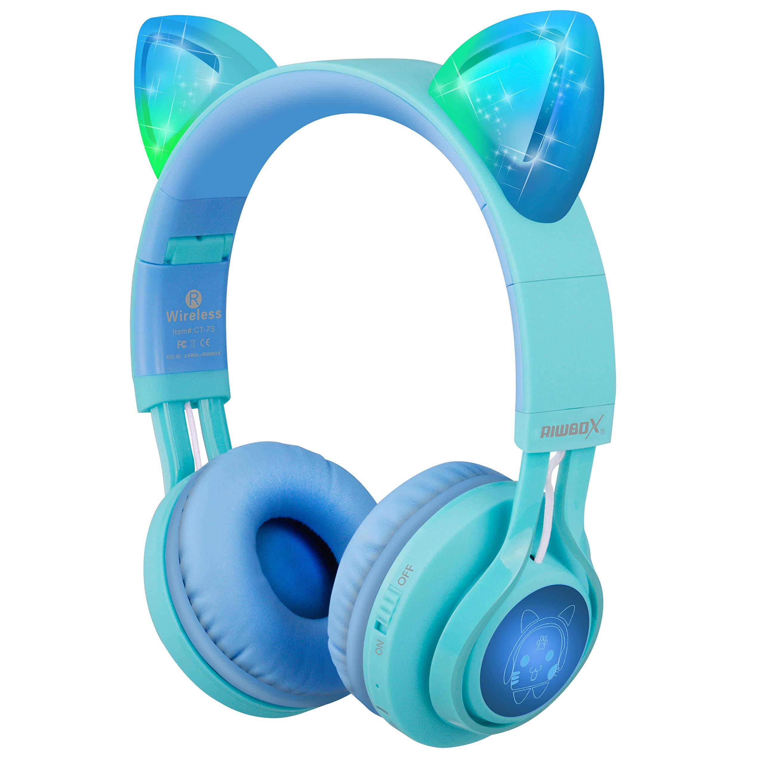 Riwbox Cat Ear Bluetooth Headphones - Blue Green