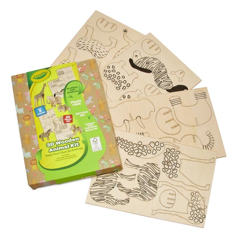 كرايولا - حقيبة نشاط مجموعة حيوانات الغابة الخشبية ثلاثية الأبعاد