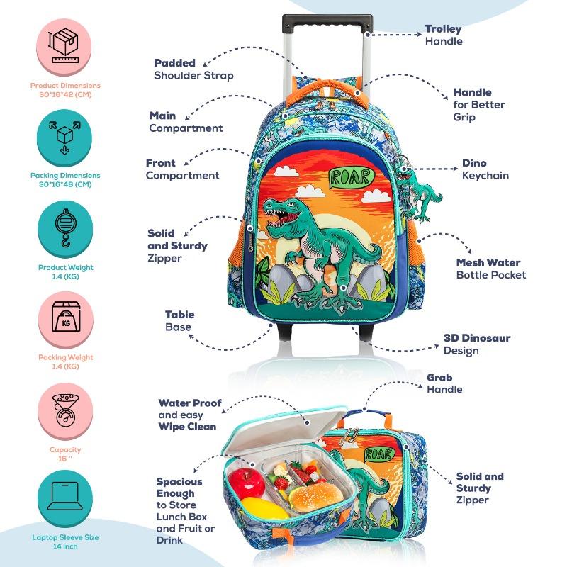 إيزي كيدز - حقيبة مدرسية للأولاد 3 في 1 مع عجلات