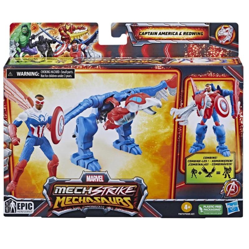 Marvel Mech Strike Mechasaurs Figure - Captain America & Redwing