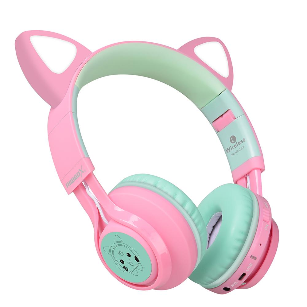 رايبوكس - سماعات بلوتوث علي شكل قطة - وردي أخضر