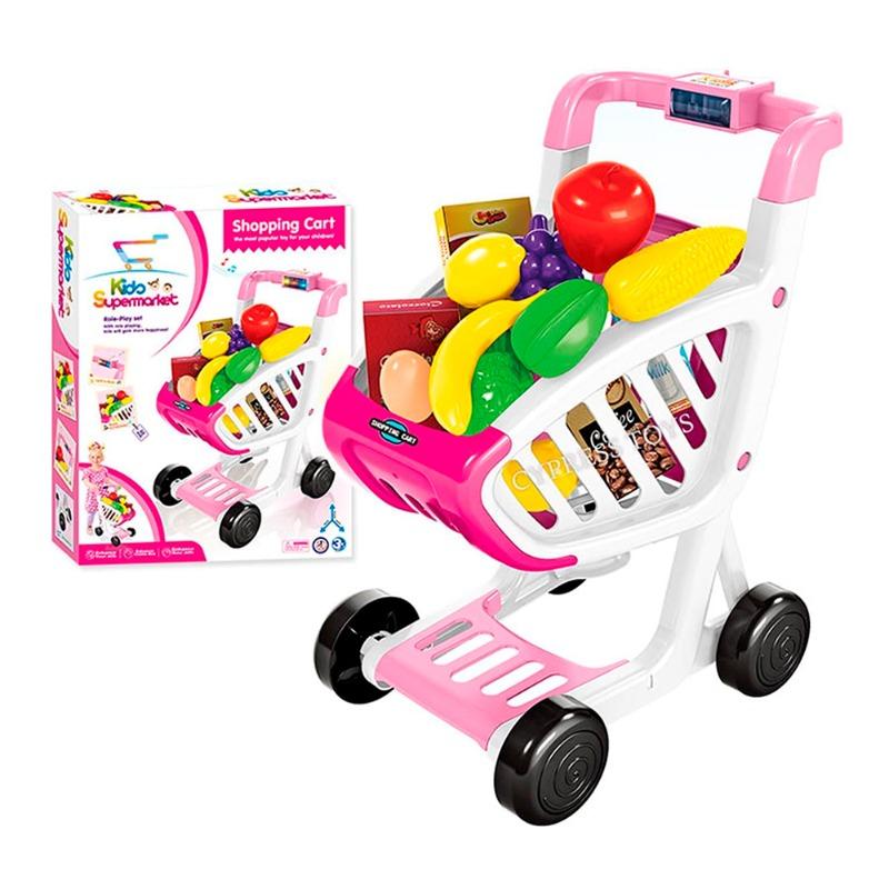 Kids Supermarket Shopping Cart 41 Pcs - Pink