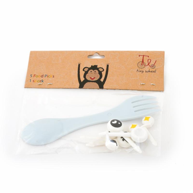 تايني وييل - 2 في 1 ملعقة و شوكة مع 5 أعواد طعام - أزرق فاتح