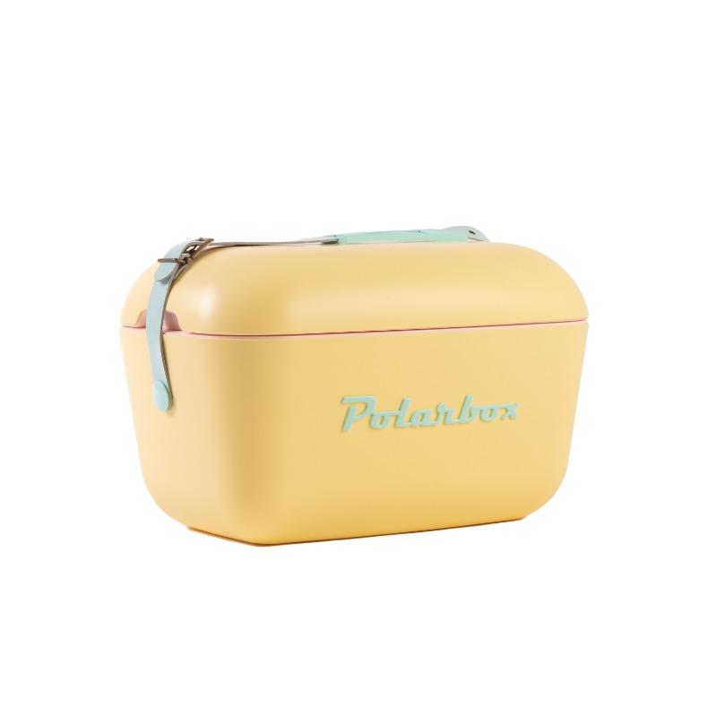 Polarbox Retro Ice Box Yellow Cyan Pop with Turquoise Leather Strap – 12L