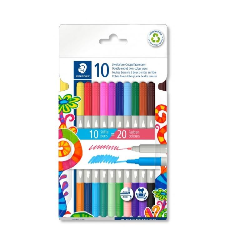 Staedtler Double Sided Felt Tip Pens 10 Pcs - 20 Colors