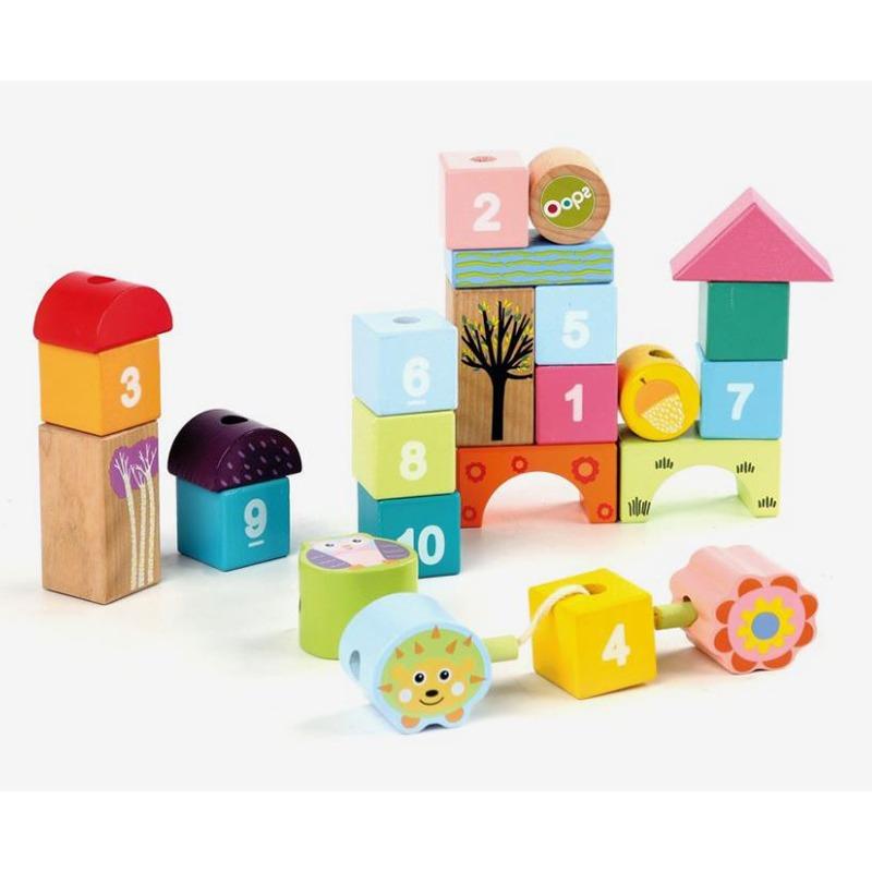 Oops Thread And Play With Wooden Numbers Blocks Toy - 24 Pcs