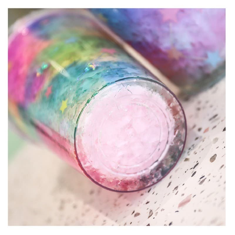 Unicorn Water Bottle Straw Type With Lid 500ml - Multicolors