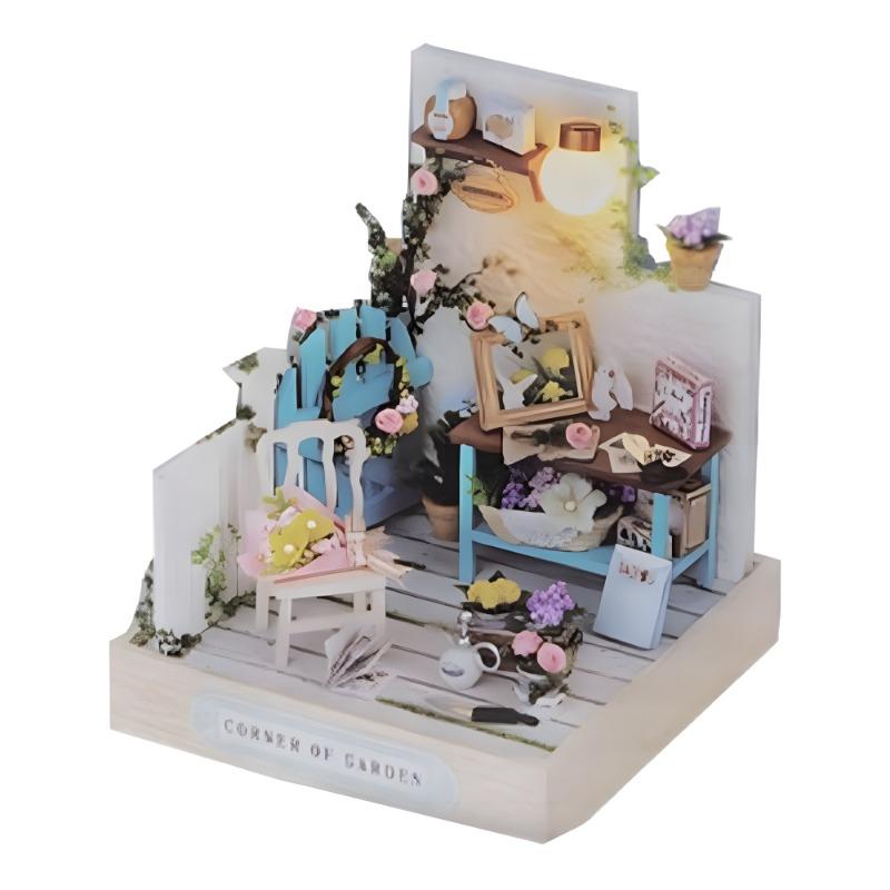 زاوية غرفة السعادة الخشبية المضيئة