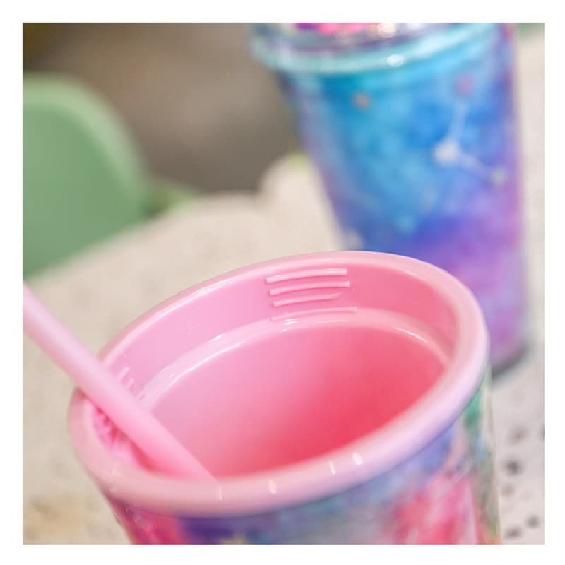 Unicorn Water Bottle Straw Type With Lid 500ml - Multicolors