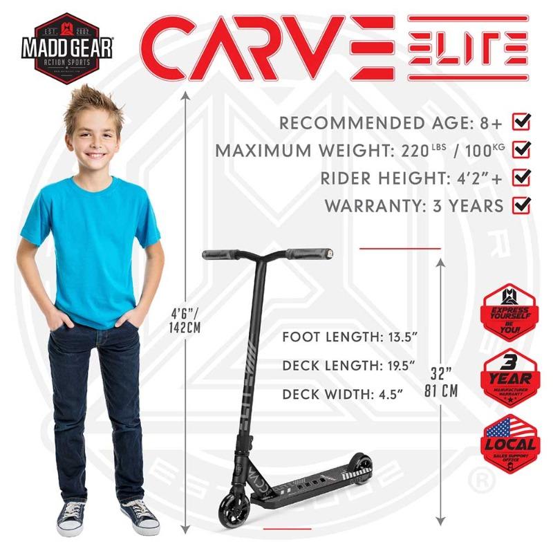 Madd Gear Carve Elite Stunt Scooter - Black Matt