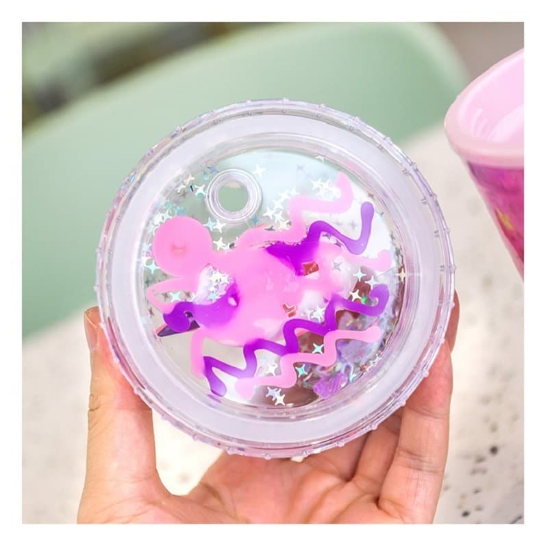 Unicorn Water Bottle Straw Type With Lid 500ml - Multicolors