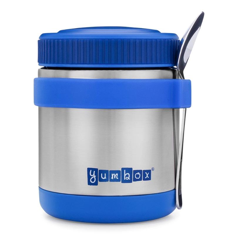 يم بوكس - جار طعام حراري مع ملعقة وشريط سيليكون - أزرق