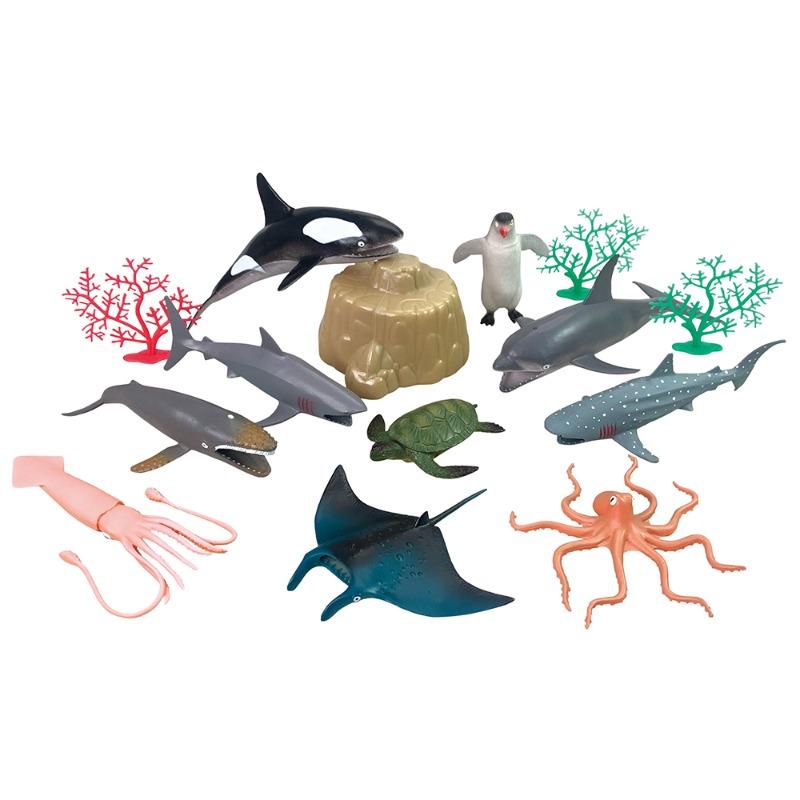 مجموعة ألعاب حيوانات المحيط، 14 قطعة في أنبوب بارتفاع 9.5 بوصة