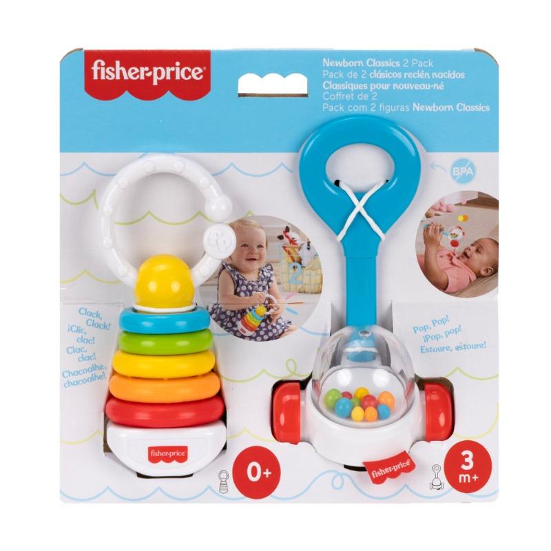 Fisher-Price Newborn Classics 2-Pack Rattle & Teether Set – Sensory Development Toys