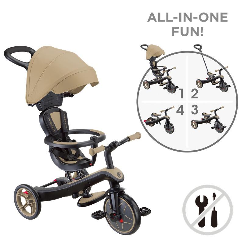 Globber Explorer Trike Multi-Stage 4-in-1 Kids Tricycle Sand