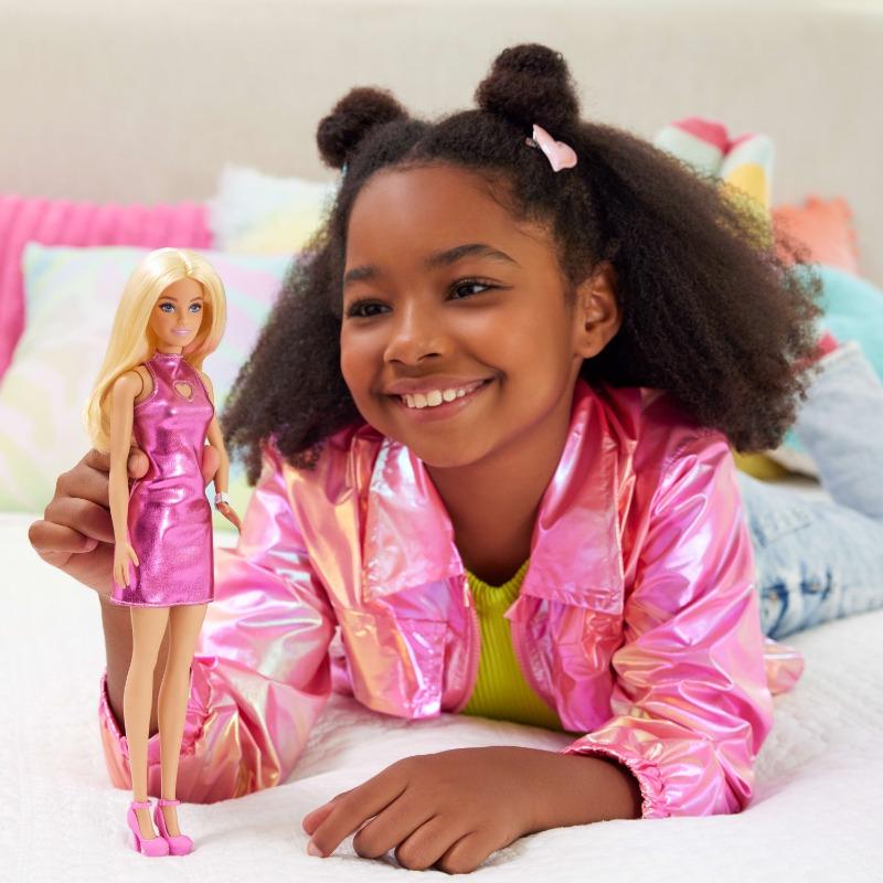 Barbie Fashionistas Doll with Blond Hair and Metallic Pink Minidress