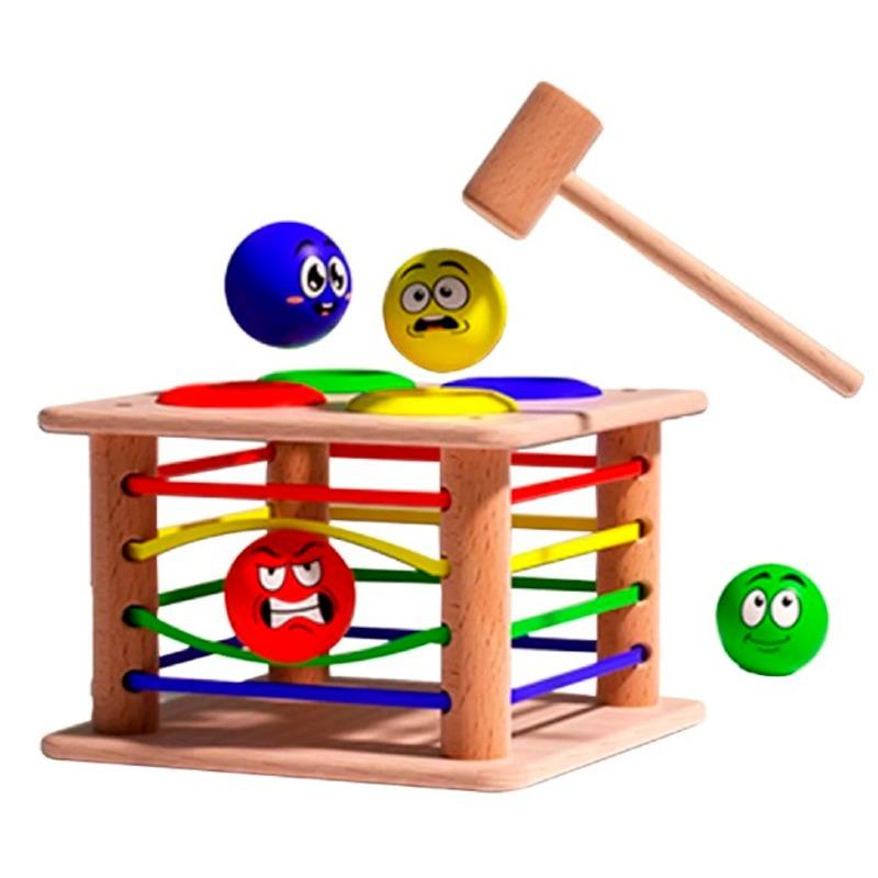 أون شاين - مكعبات فرز خشبية مع كرات ومطرقة