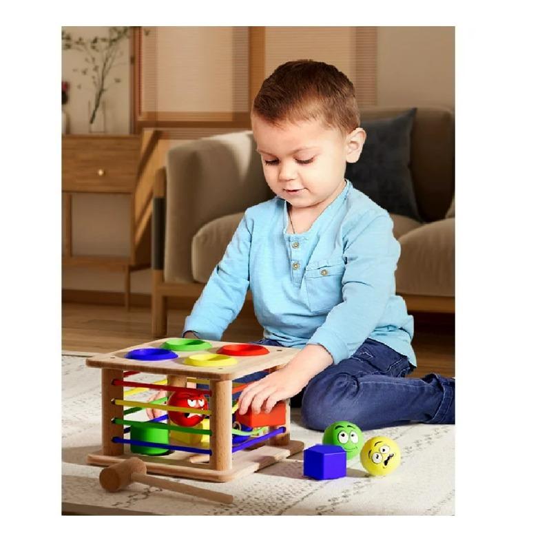 أون شاين - مكعبات فرز خشبية مع كرات ومطرقة