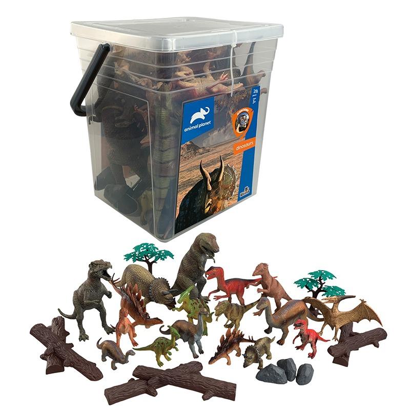 Wenno Dinosaur Playset In Square Bucket - 28 Pcs
