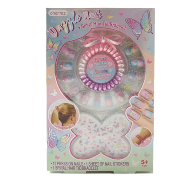 أظافر صناعية للبنات - سوار على شكل فراشة مجموعة 12 قطعة